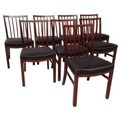 Vintage 1940s Eight Danish Restored Mahogany Dining Chairs with Horse Hair Upholstery