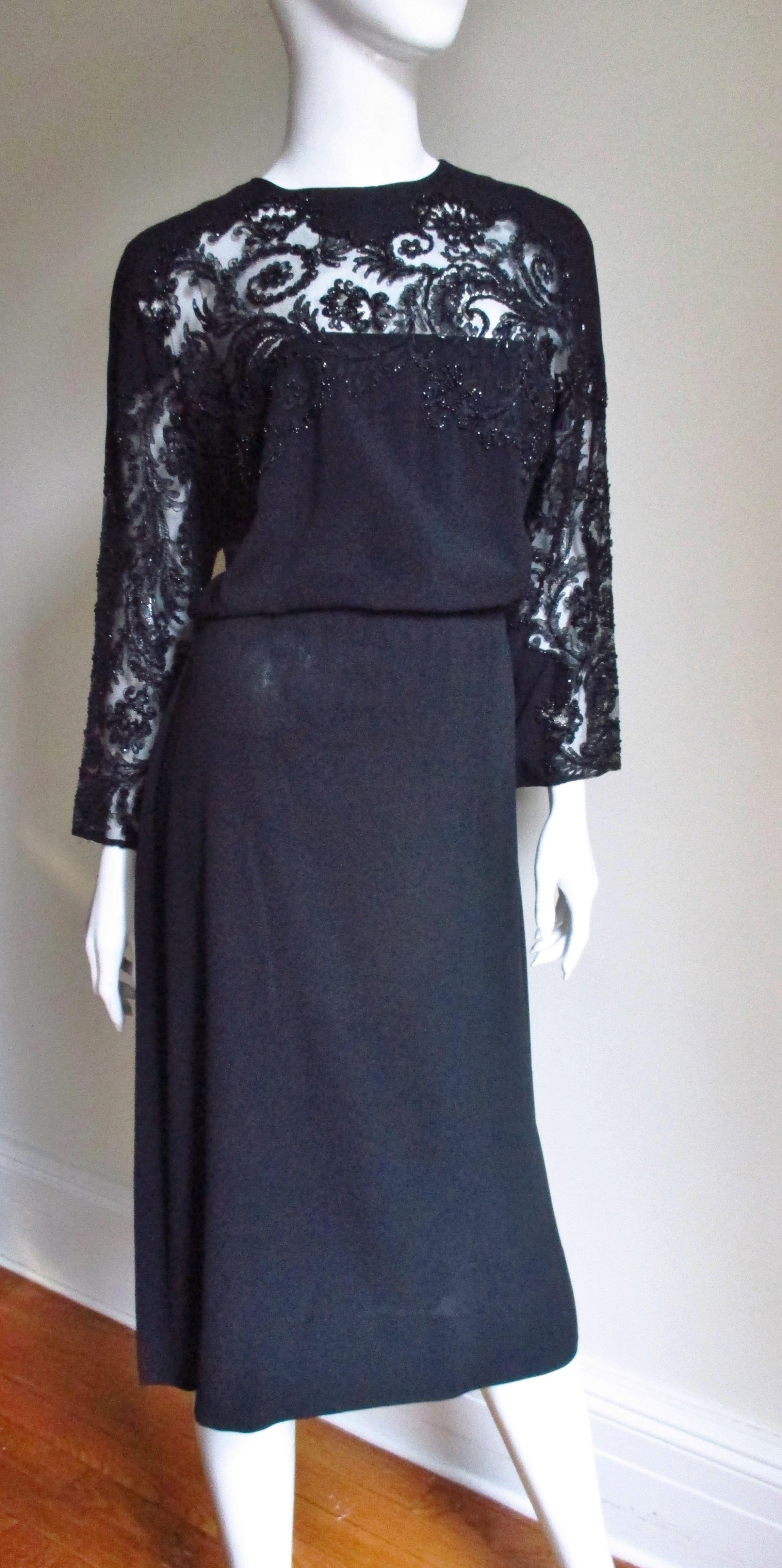 Eisenberg Originals Dress with Beaded Lace Panel 1940s For Sale 3