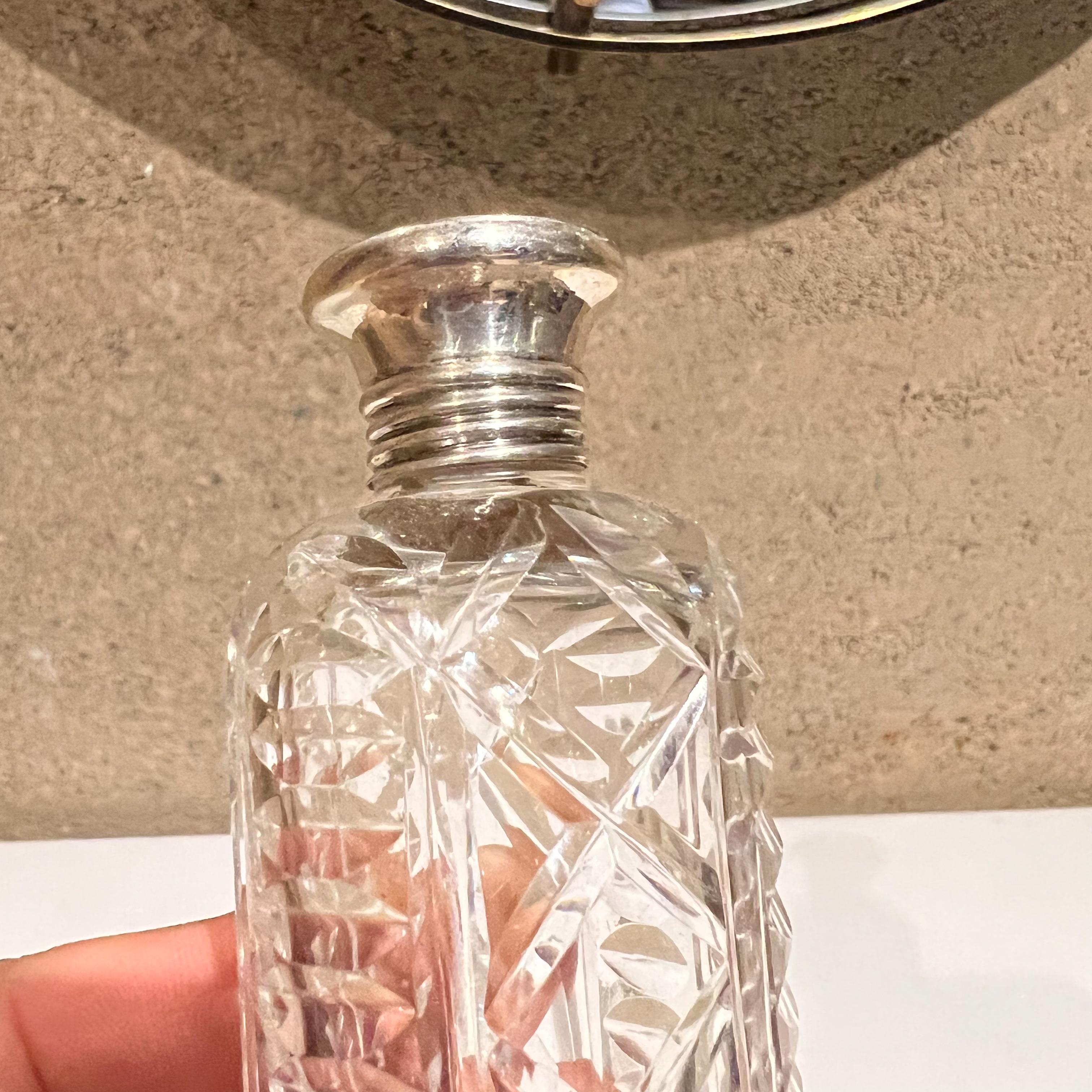 1940s Elegant Antique Vanity Bottle Jars in Cut Glass Silver Plated Caps 1
