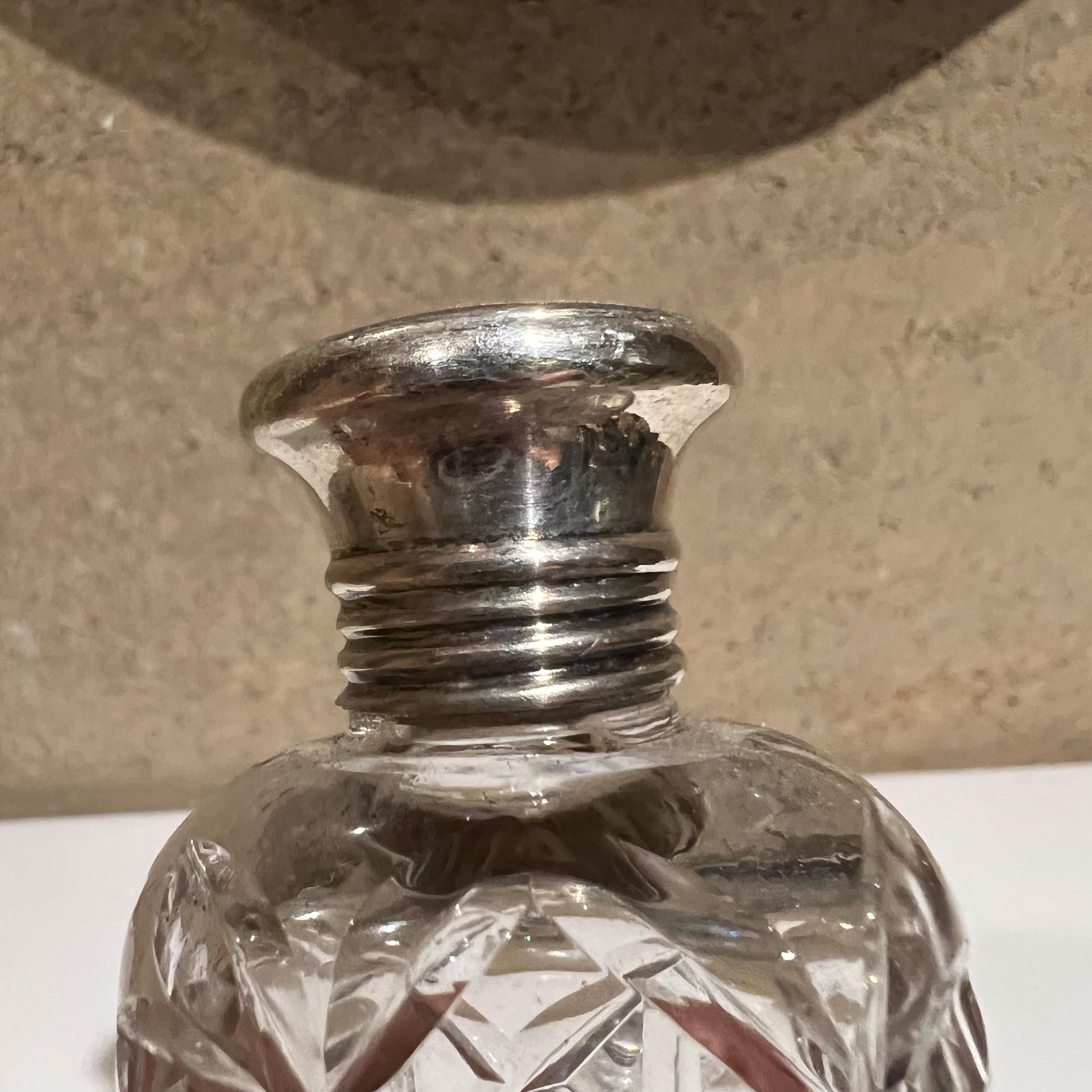 1940s Elegant Antique Vanity Bottle Jars in Cut Glass Silver Plated Caps 2