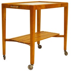 1940s Elegant Birch Trolley with Hard Glass Top