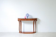 1940's Elegant console table with reeded wood band and marble top