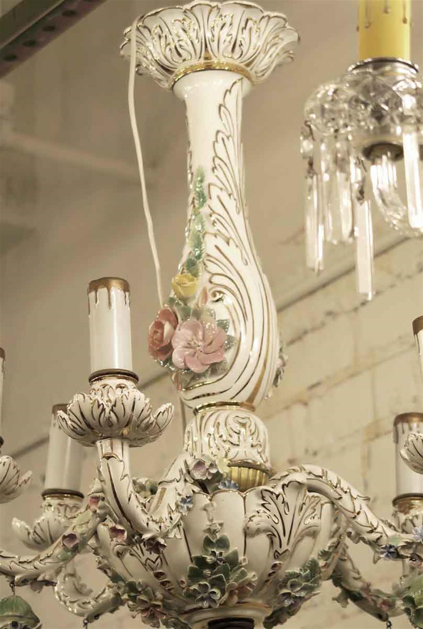 1940s Elegant Five-Arm Italian Floral Porcelain Chandelier 1