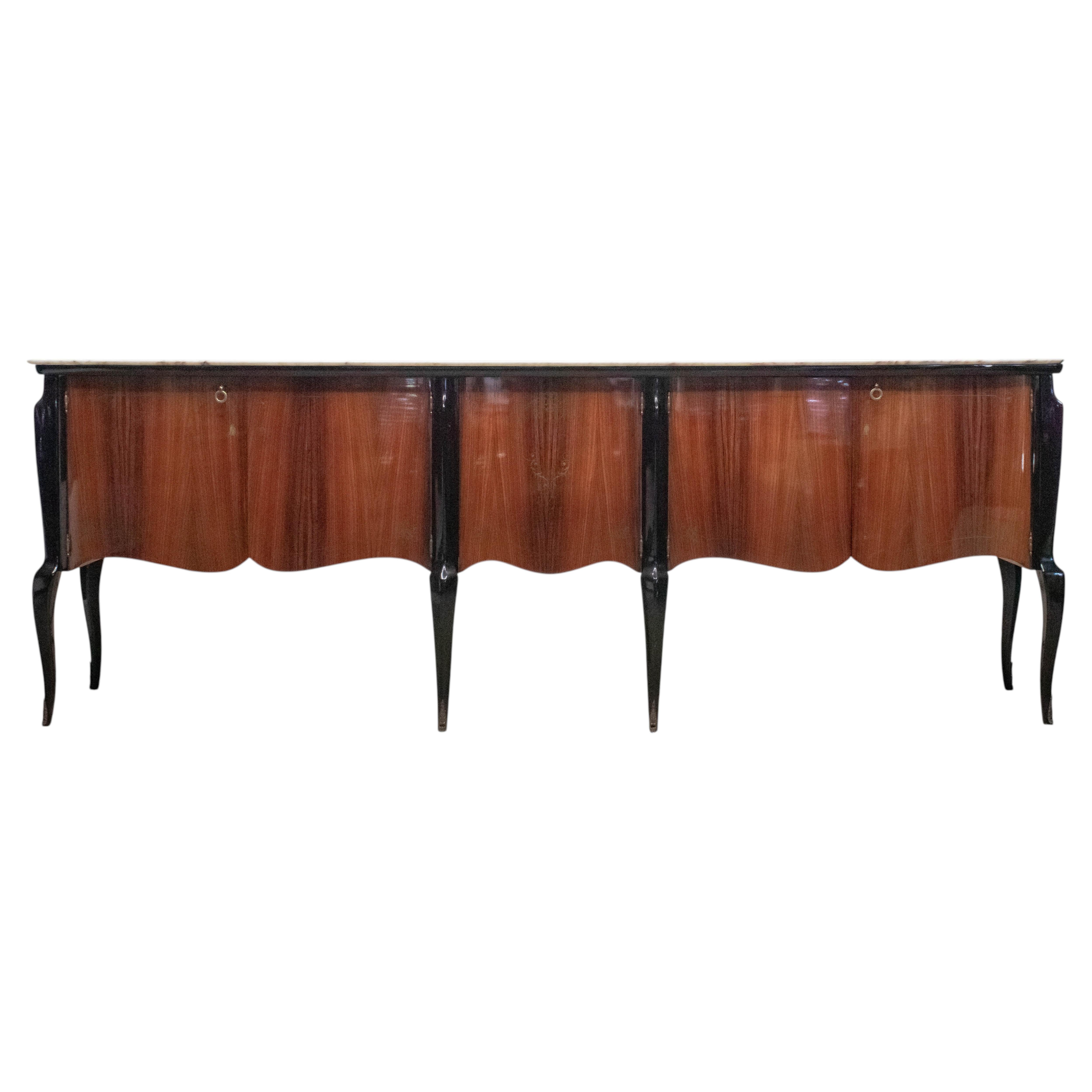 Credenza francese Eleg degli anni '40 in stile Luigi XV con piano in marmo
