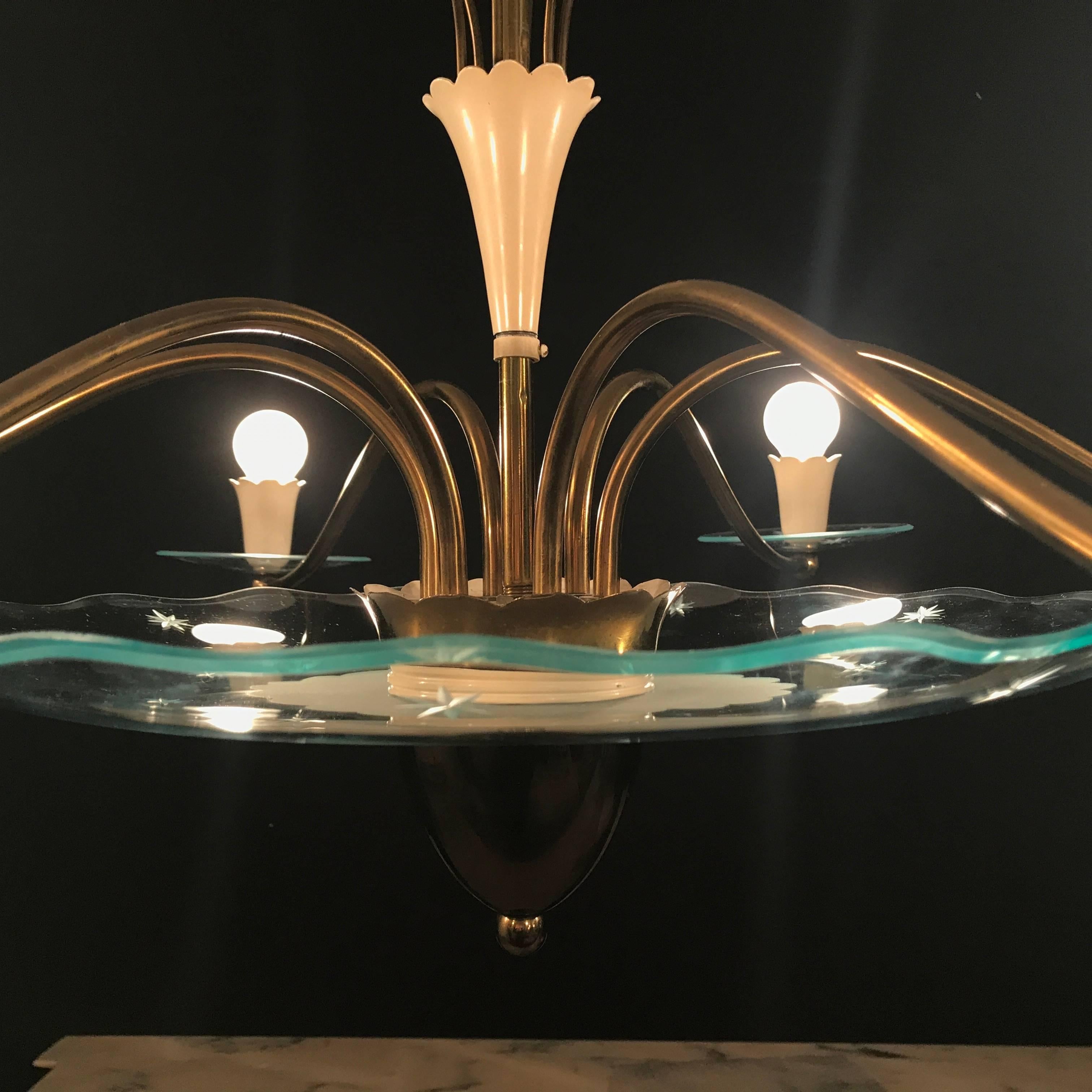 1940s Elegant Italian Chandelier, Pietro Chiesa Style for Fontana Arte In Excellent Condition In Rome, IT