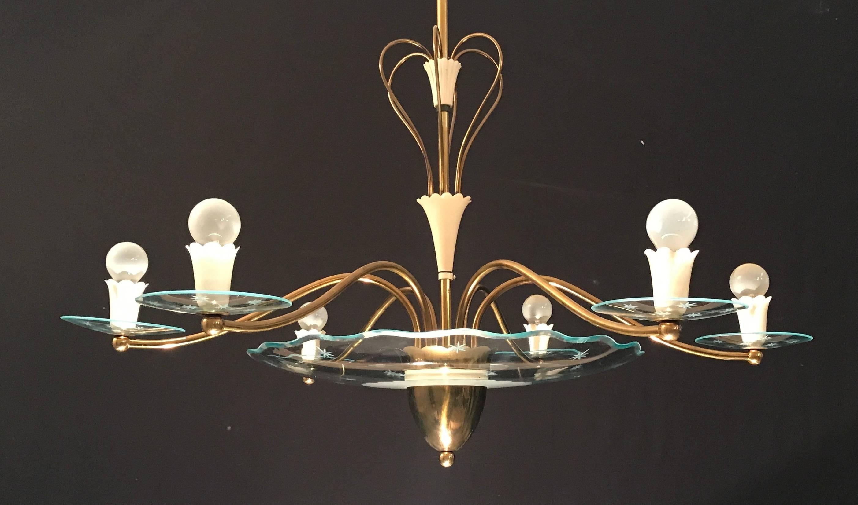 Mid-20th Century 1940s Elegant Italian Chandelier, Pietro Chiesa Style for Fontana Arte