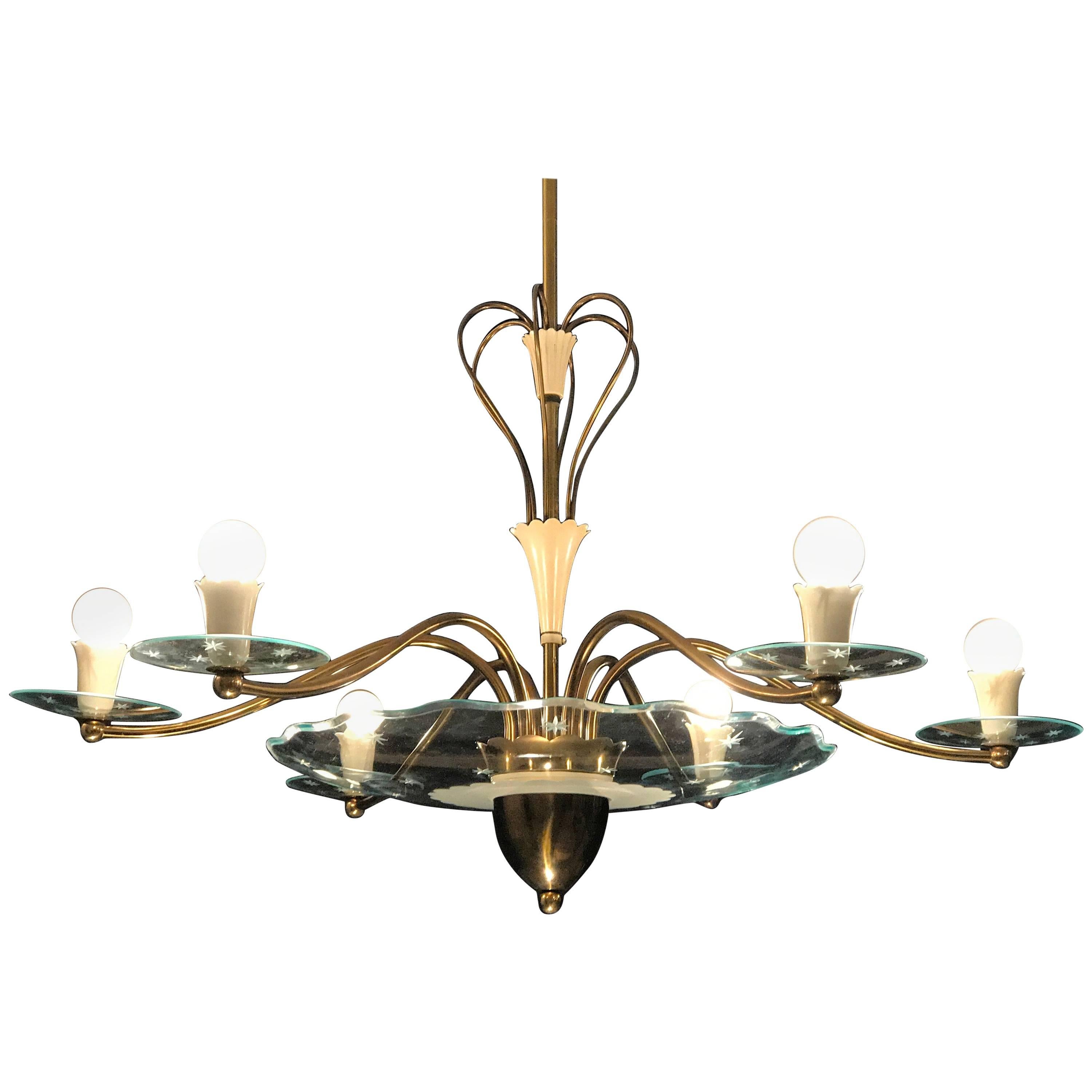 1940s Elegant Italian Chandelier, Pietro Chiesa Style for Fontana Arte 1