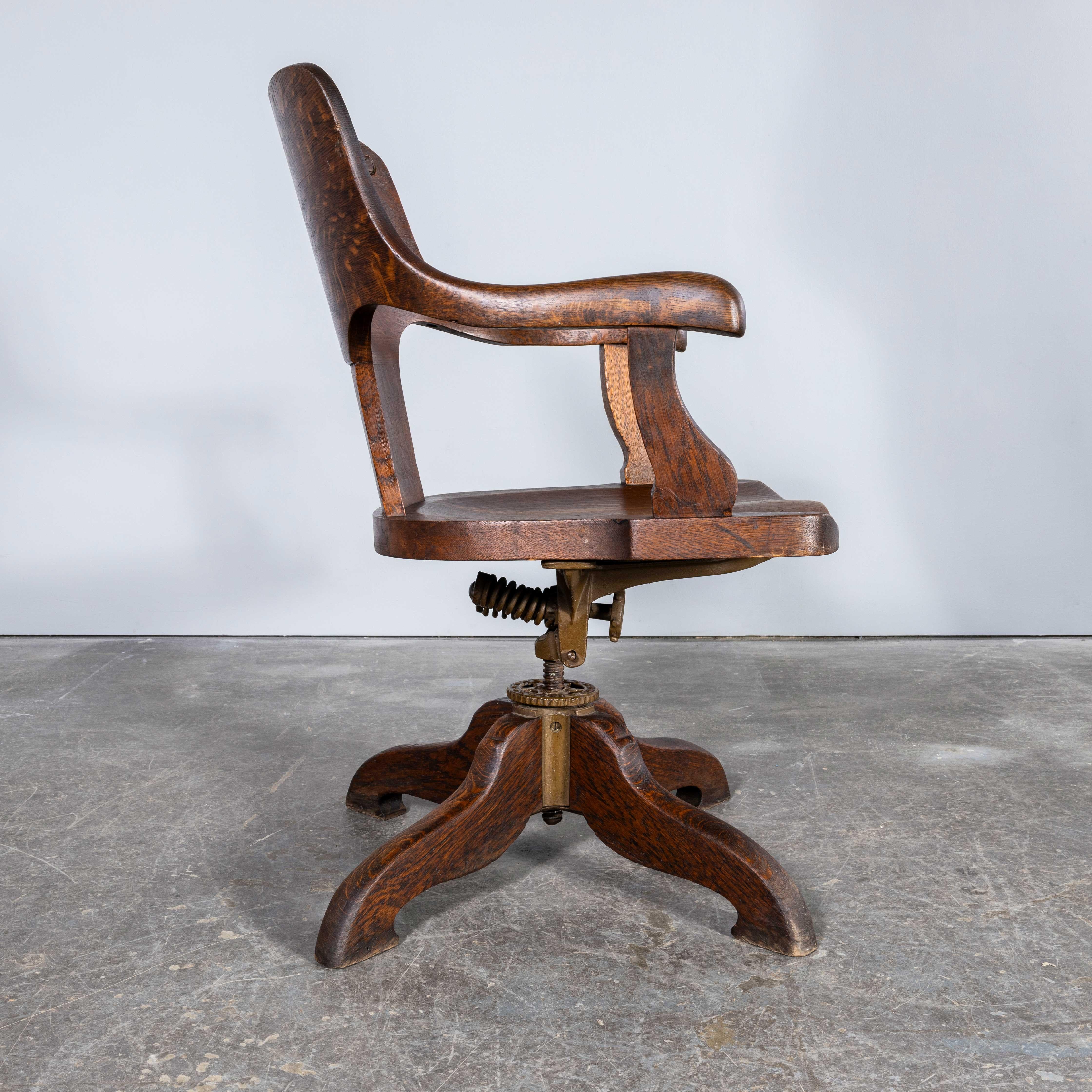 1940's Elegant Solid Oak French Atelier Swivel Chair 1