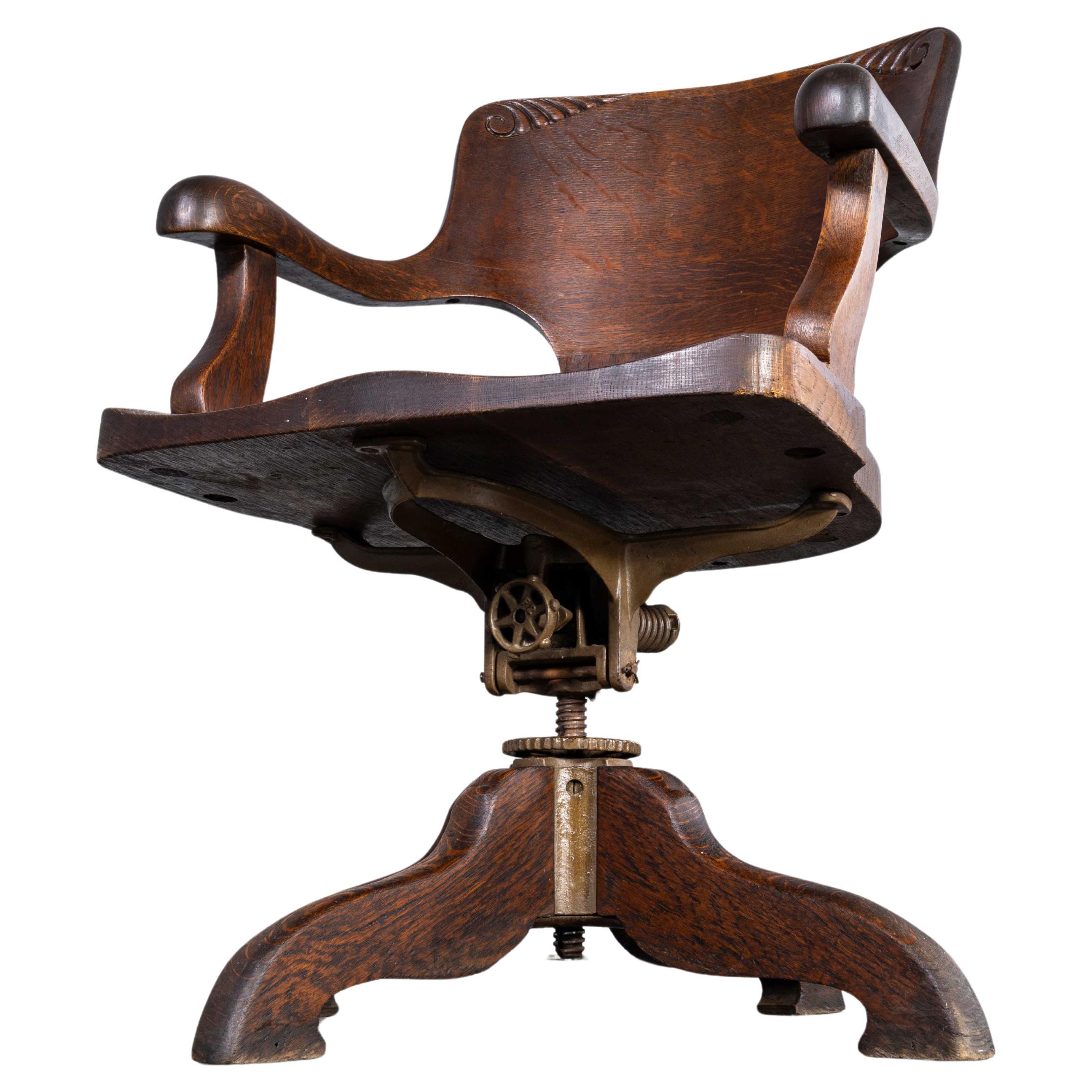 1940's Elegant Solid Oak French Atelier Swivel Chair