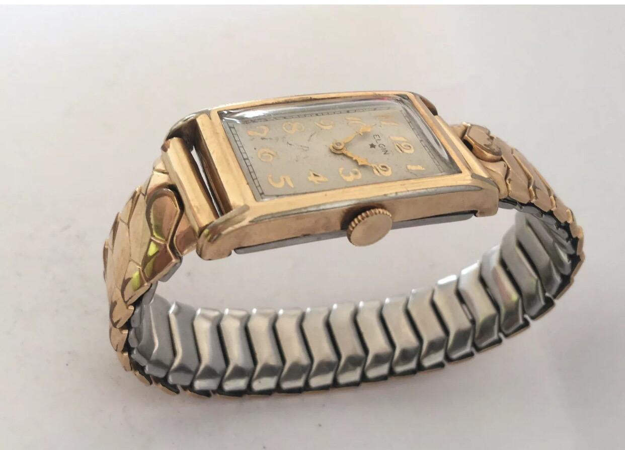 1940s Elgin 10 Karat Rolled Gold Front Case Stainless Steel Back Case Wristwatch For Sale 5