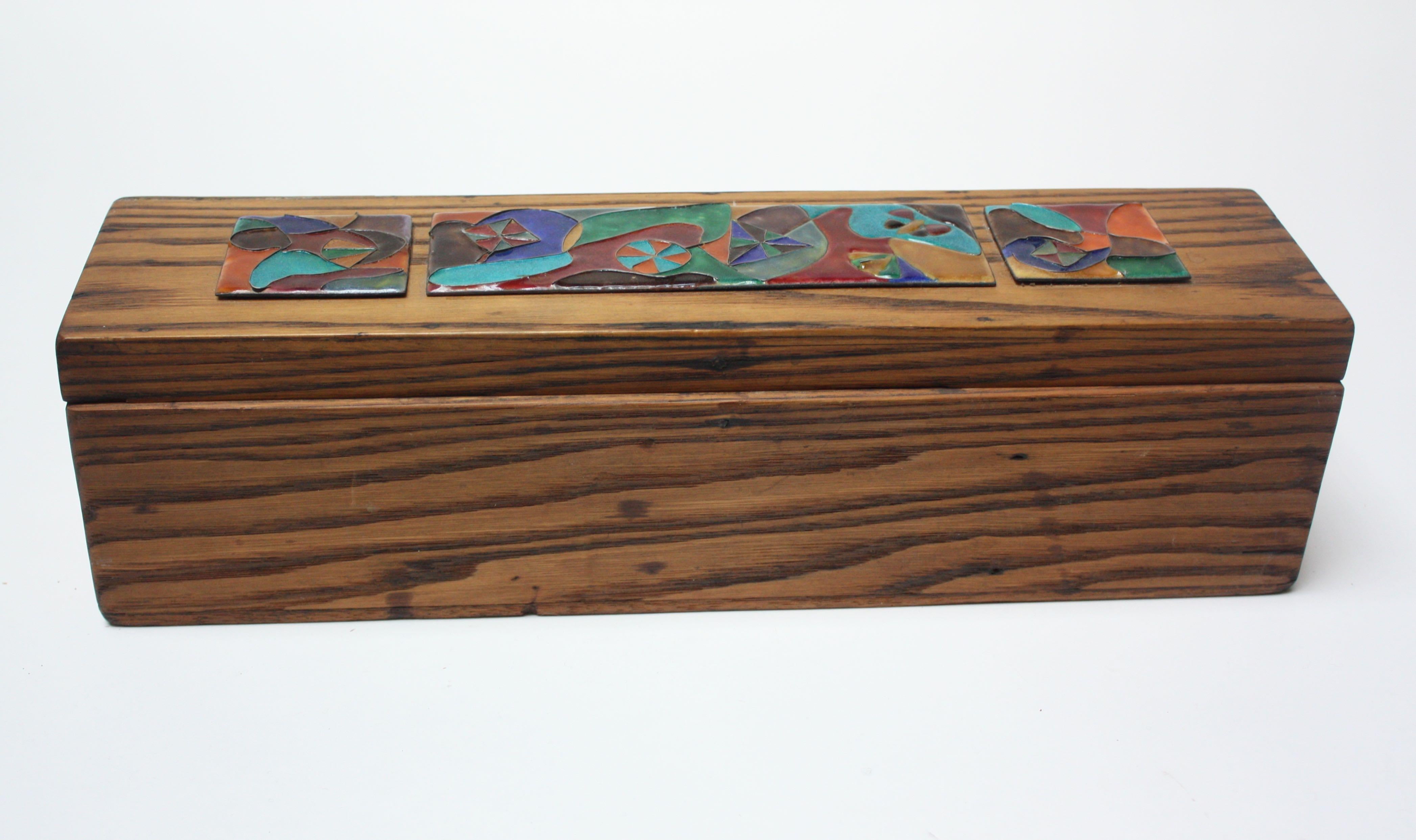 1940s Elizabeth Bensley Enamel and Zebrawood Decorative Box In Good Condition For Sale In Brooklyn, NY
