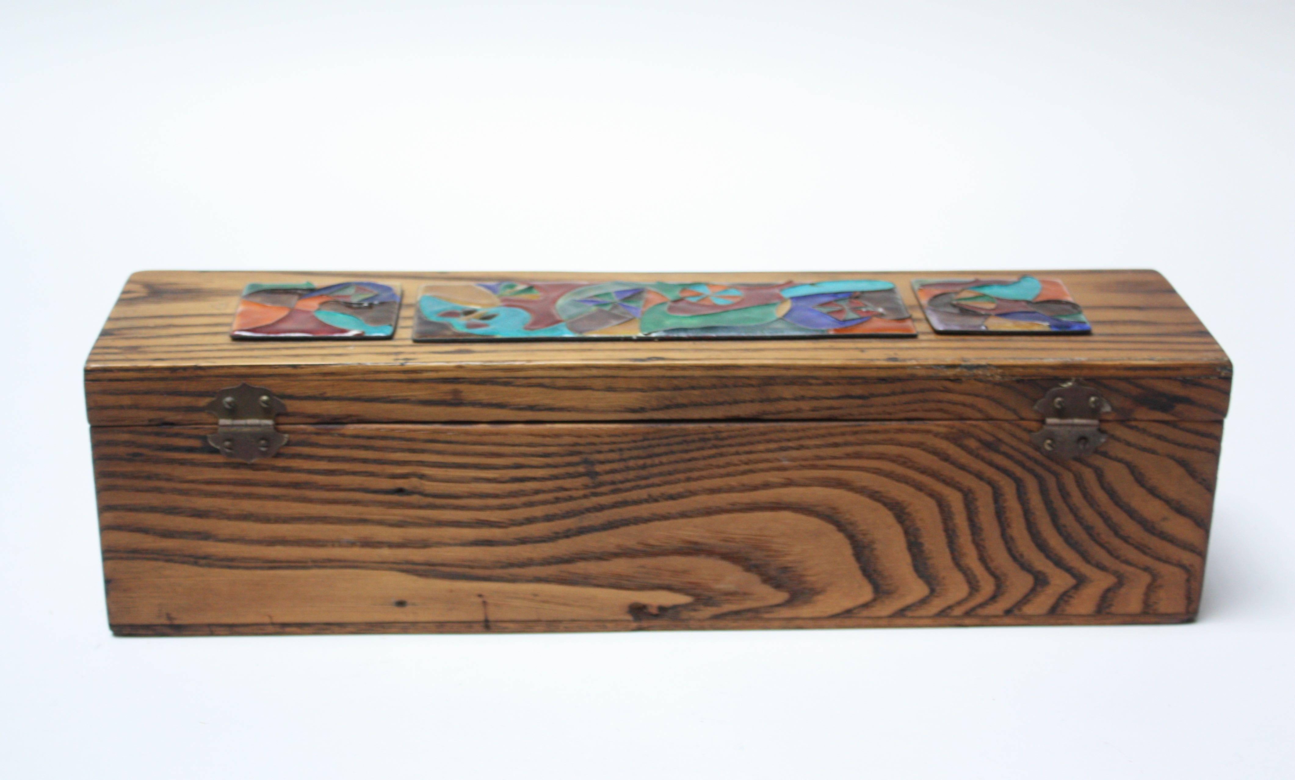 Mid-20th Century 1940s Elizabeth Bensley Enamel and Zebrawood Decorative Box For Sale