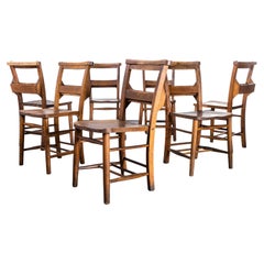 Vintage 1940's Elm And Ash Church - Chapel Dining Chairs - Set Of Seven