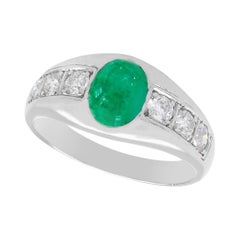 1940s Cabochon Cut Emerald and Diamond Platinum Cocktail Ring