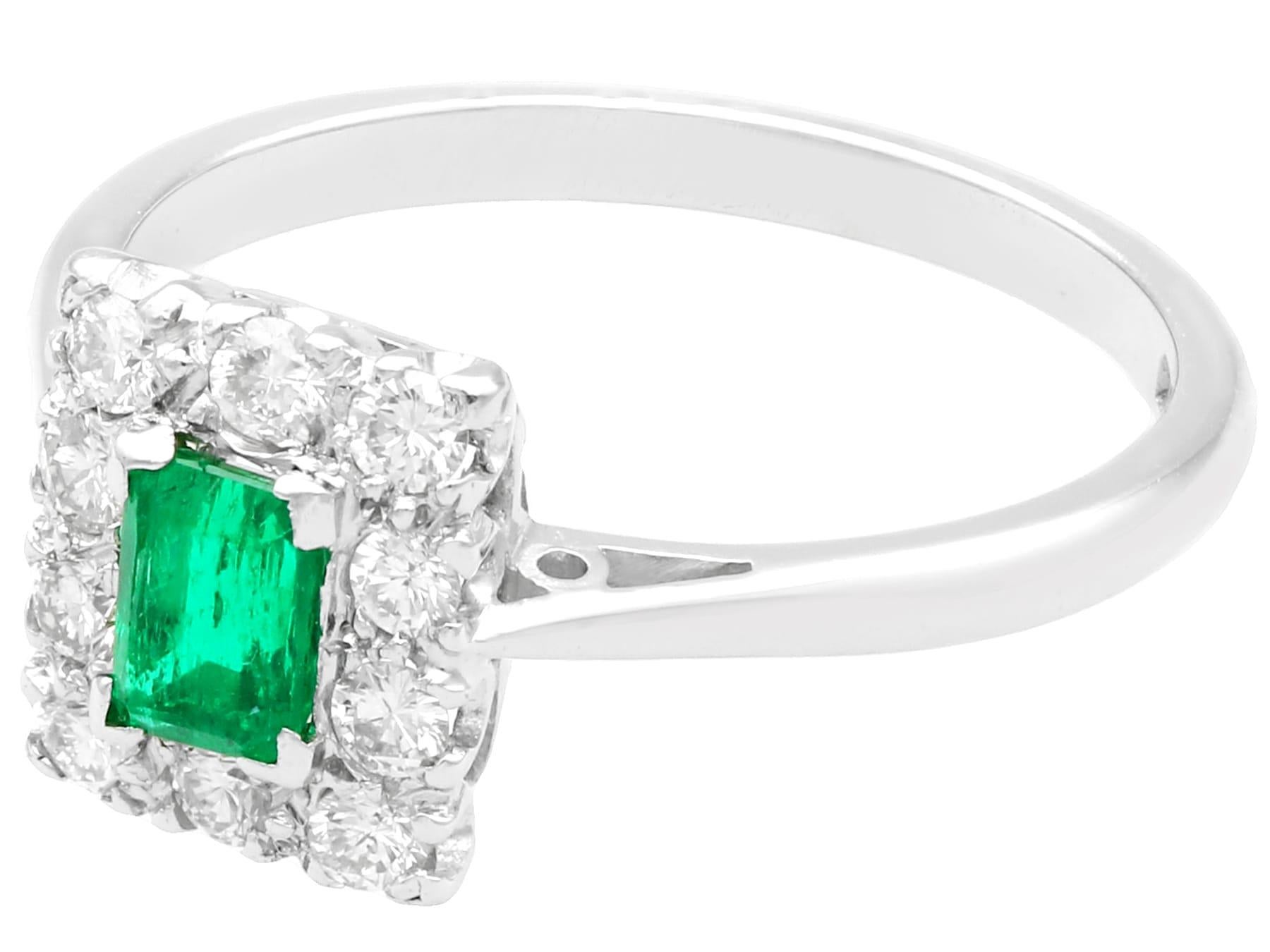 Round Cut 1940s Emerald Diamond White Gold Cocktail Ring For Sale