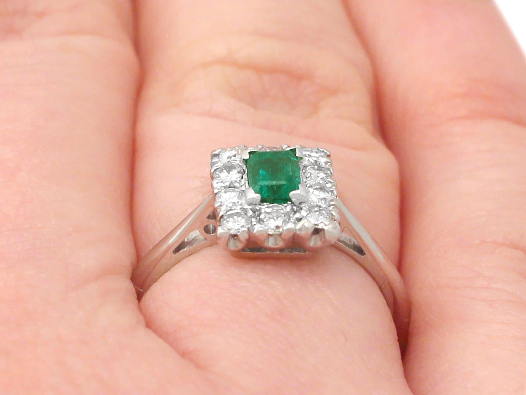 1940s Emerald Diamond White Gold Cocktail Ring For Sale 3