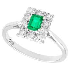 Vintage 1940s Emerald Diamond White Gold Cocktail Ring
