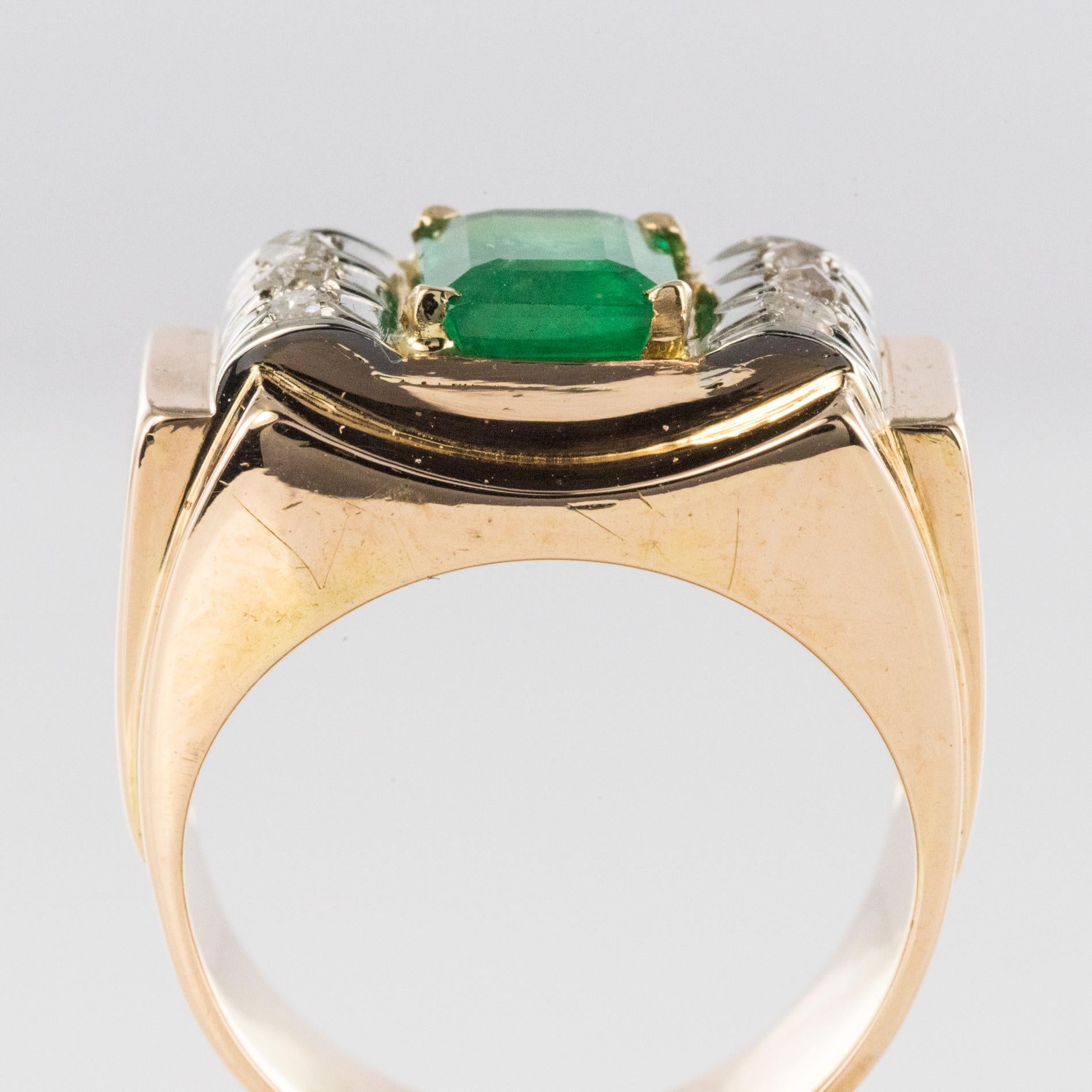 1940s Emerald Diamonds 18 Karat Yellow Gold Tank Ring 8