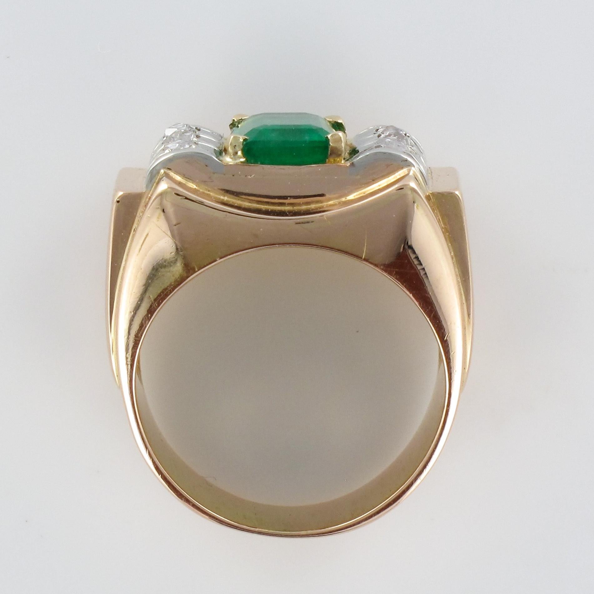 1940s Emerald Diamonds 18 Karat Yellow Gold Tank Ring 9
