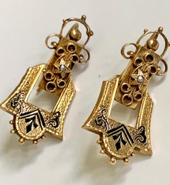 1940s Enamel, Pearl and 14 Karat Yellow Gold Pierced Earrings