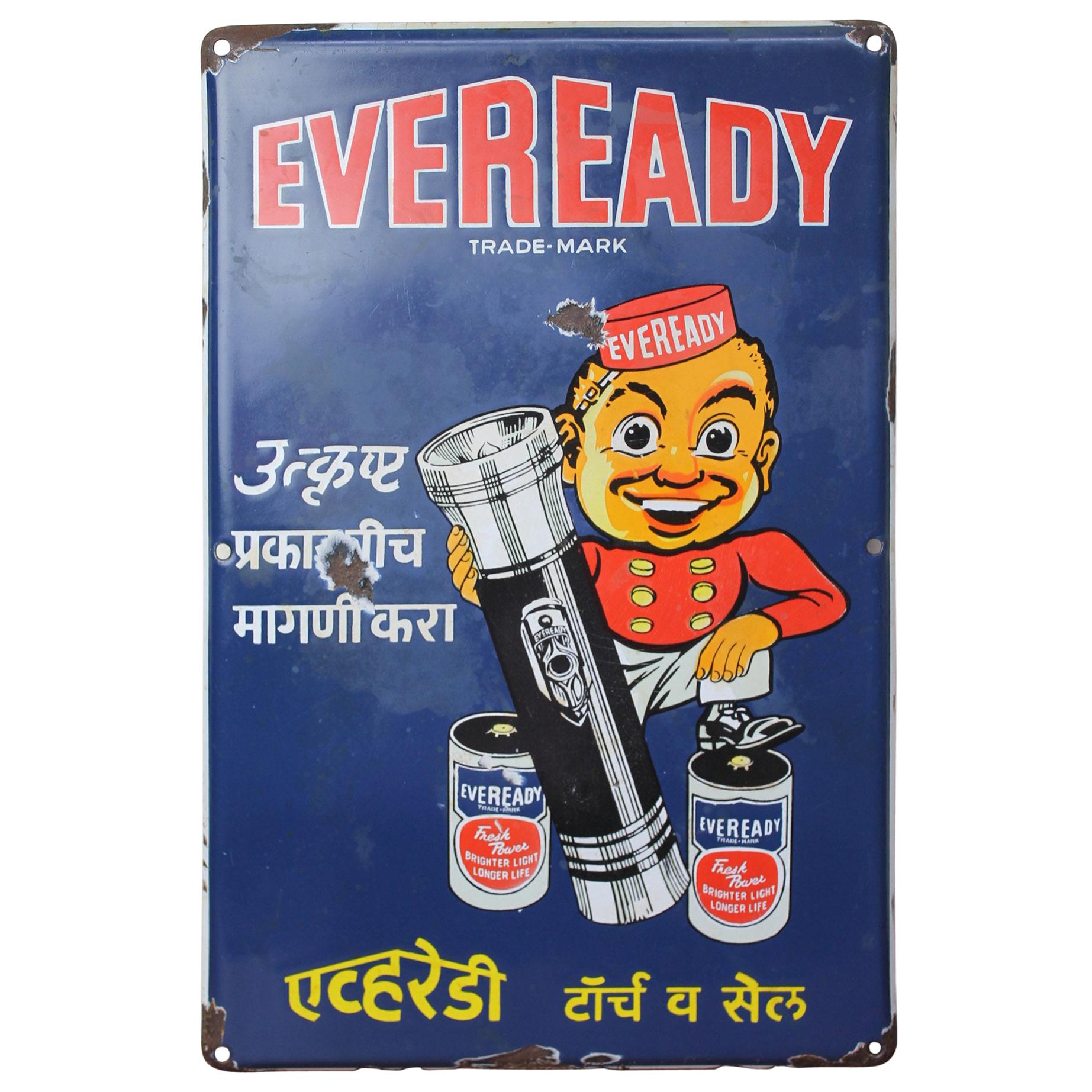 1940s Enamel Sign for Eveready Batteries