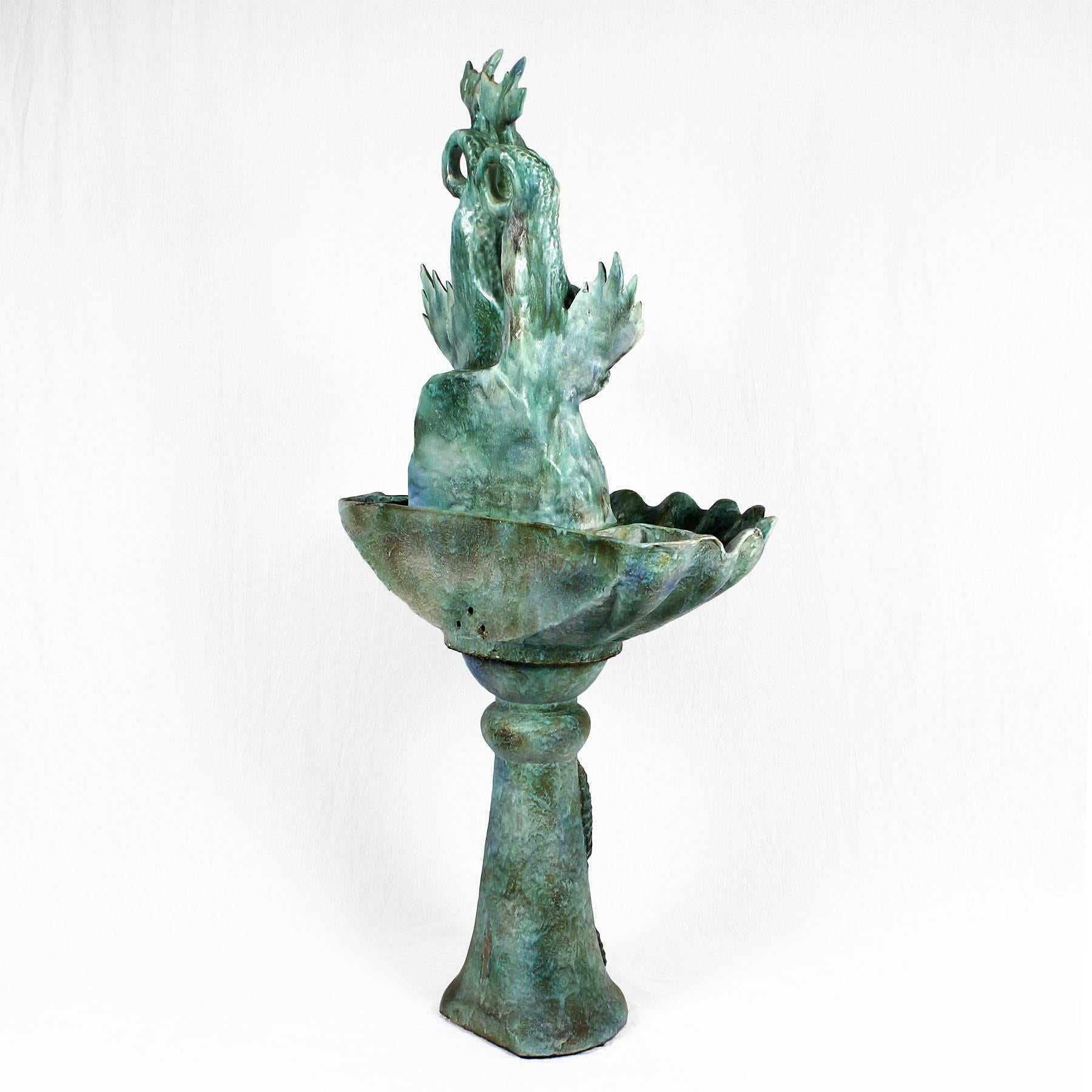 Mid-Century Modern 1940s Enameled Ceramic Wall Fountain, Les Fontaines de Provence, France