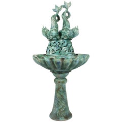 Vintage 1940s Enameled Ceramic Wall Fountain, Les Fontaines de Provence, France