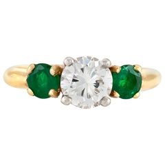 1940s Engagement Ring with Center Emerald and Two Side Emeralds Ring