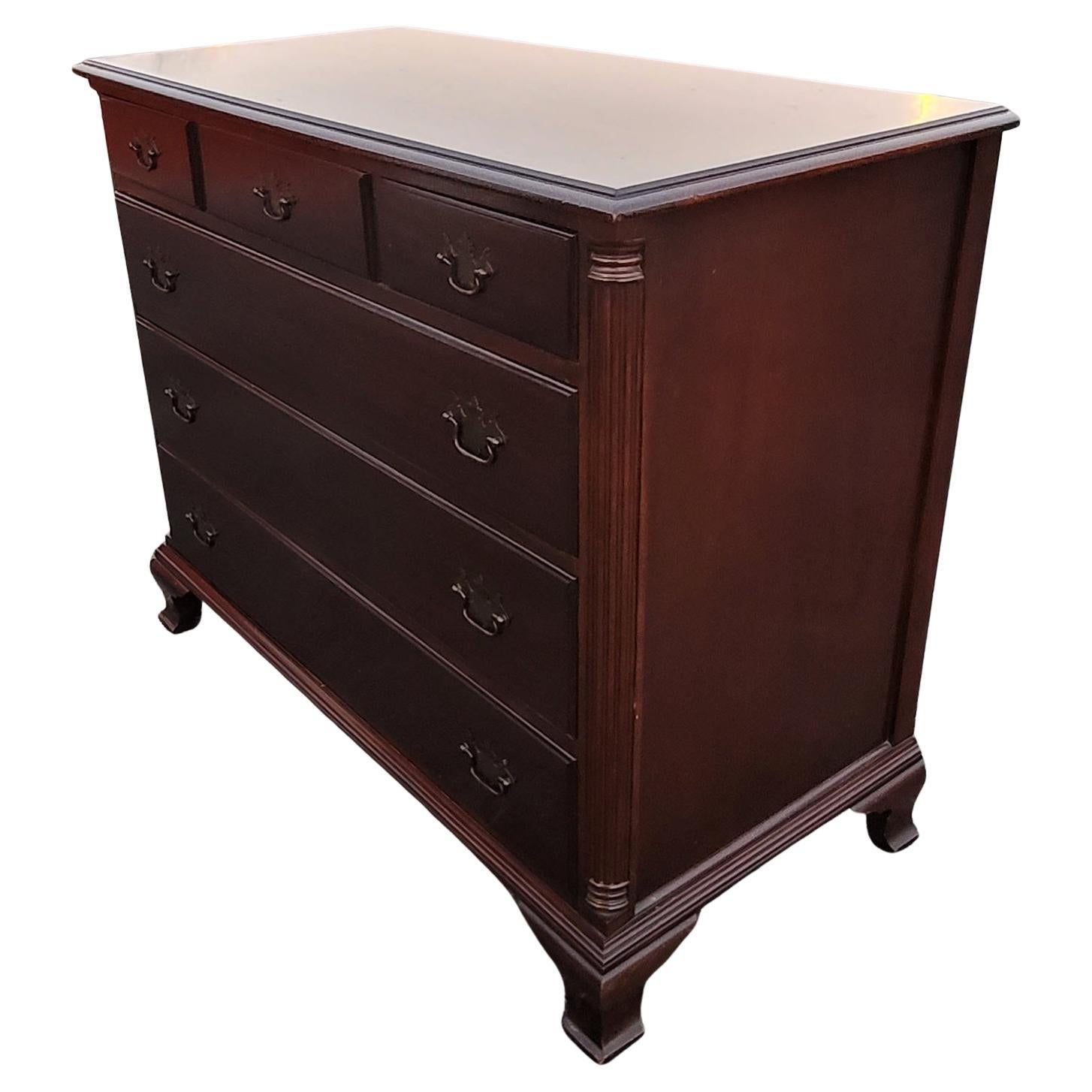 Brass 1940s English Chippendale Mahogany Commode Chest of Drawers For Sale