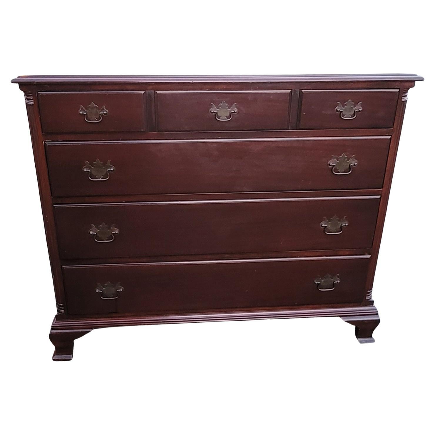 1940s English Chippendale Mahogany Commode Chest of Drawers