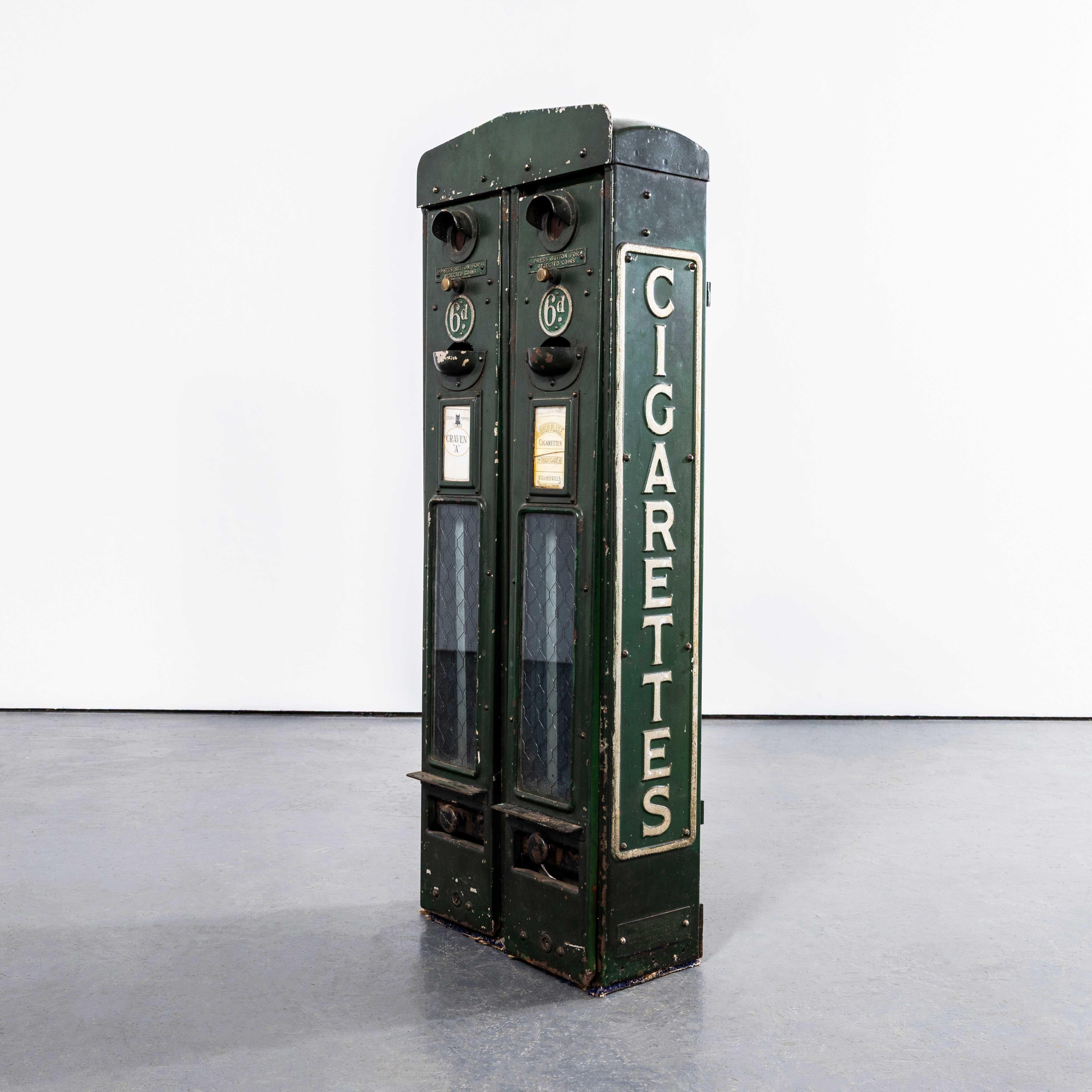 1940’s English Cigarette Disposal Vending Machine. 
Superb fully original cigarette dispensing machine from the forties. We haven’t tested the mechanism and the machine is sold as a decorative item only. Our workshop has cleaned the machine which is