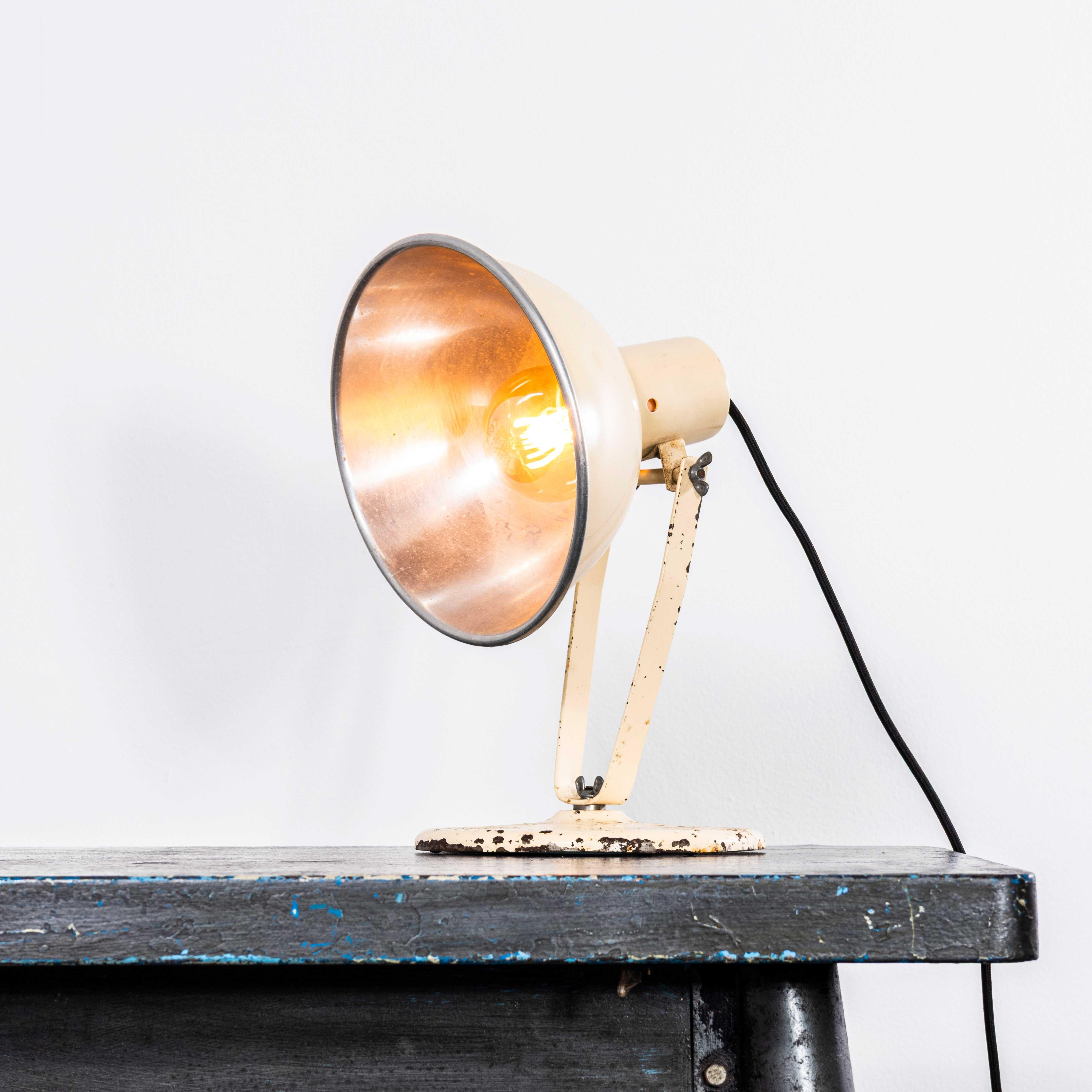 1940’s English Gamages Holborn Desk Lamp – 10 Inch . 
Gamages was a pioneering department store in Holborn London that closed in the 70’s. This is a simple lightweight lamp made in spun aluminium from the 1940’s. In good original condition, the lamp