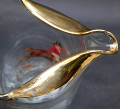 1940's English Glass Pitcher and Glasses with Equestrian Fox Hunting Scene