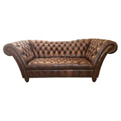 Antique 1940s English Midcentury Reverse Camelback Chesterfield Three Seat Tufted Sofa