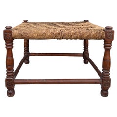 1940s English Oak and Jute Footstool