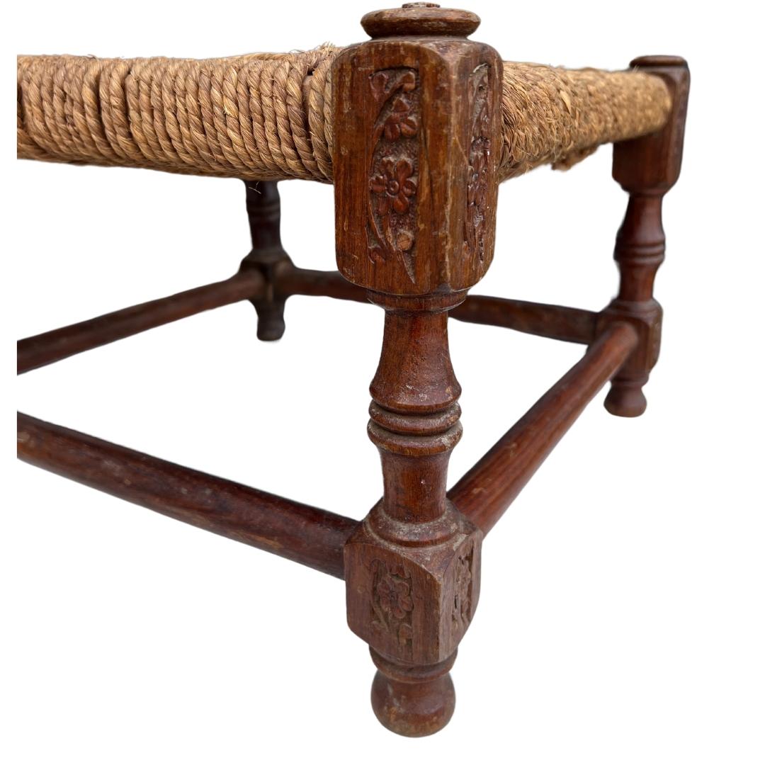 1940s English Oak and Jute Footstool In Good Condition In Alpharetta, GA