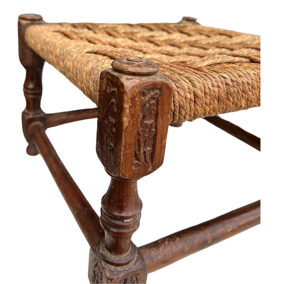 Mid-20th Century 1940s English Oak and Jute Footstool