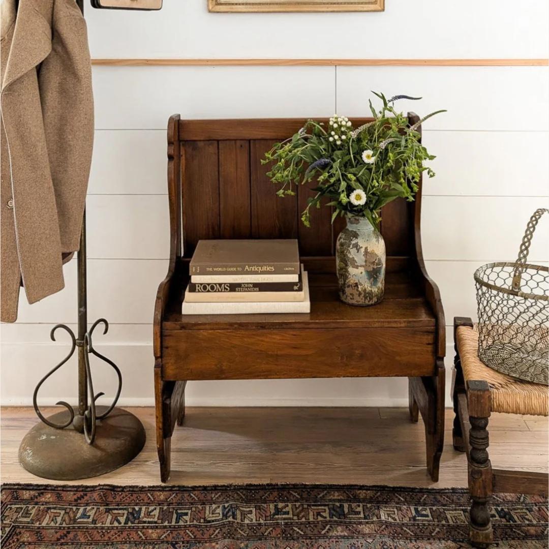 1940s English Oak and Jute Footstool For Sale 1