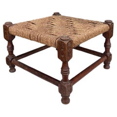 1940s English Oak and Jute Footstool