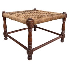 1940s English Oak and Jute Footstool