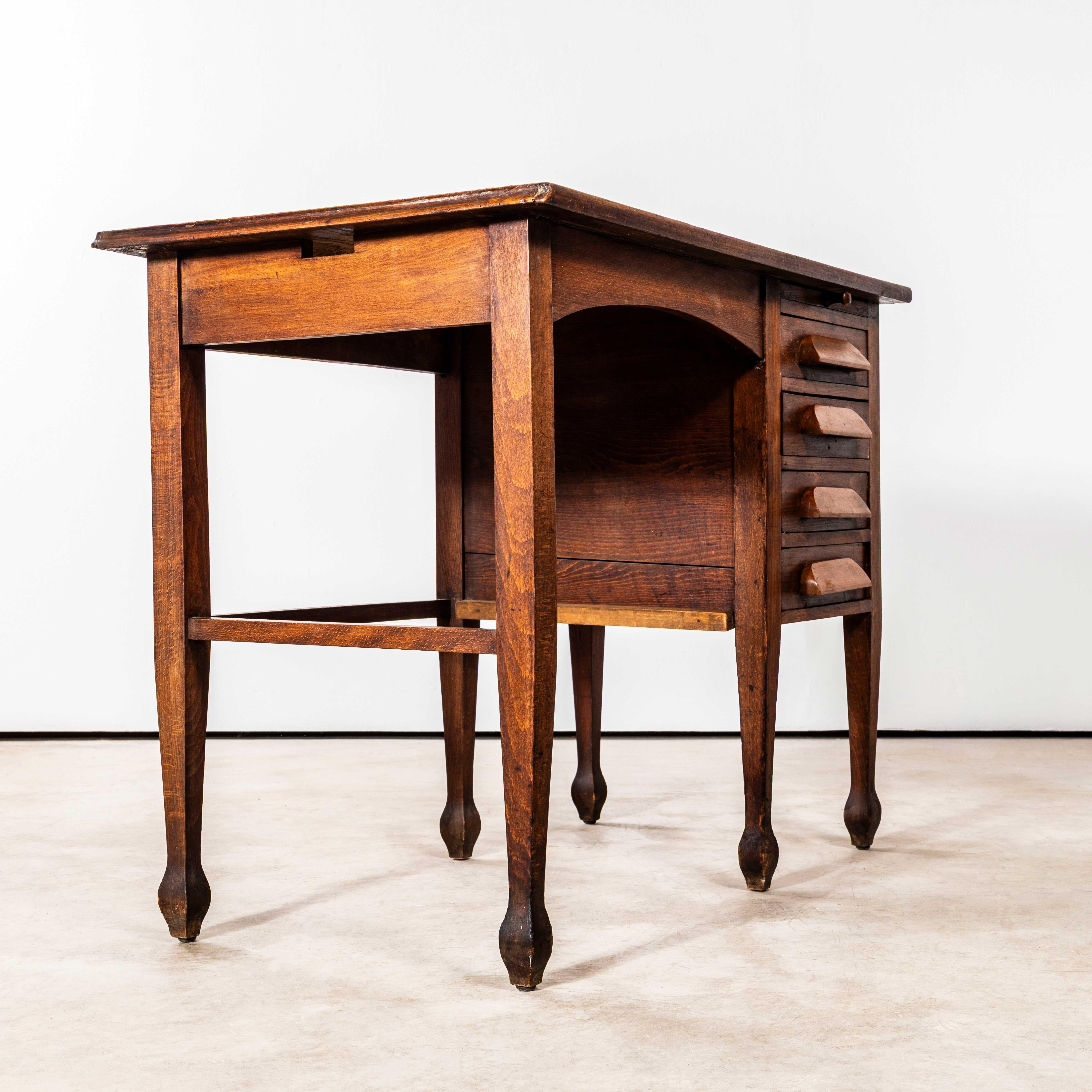Mid-20th Century 1940's English Oak Compact Desk - Four Drawer For Sale
