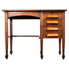 1940's English Oak Compact Desk - Four Drawer