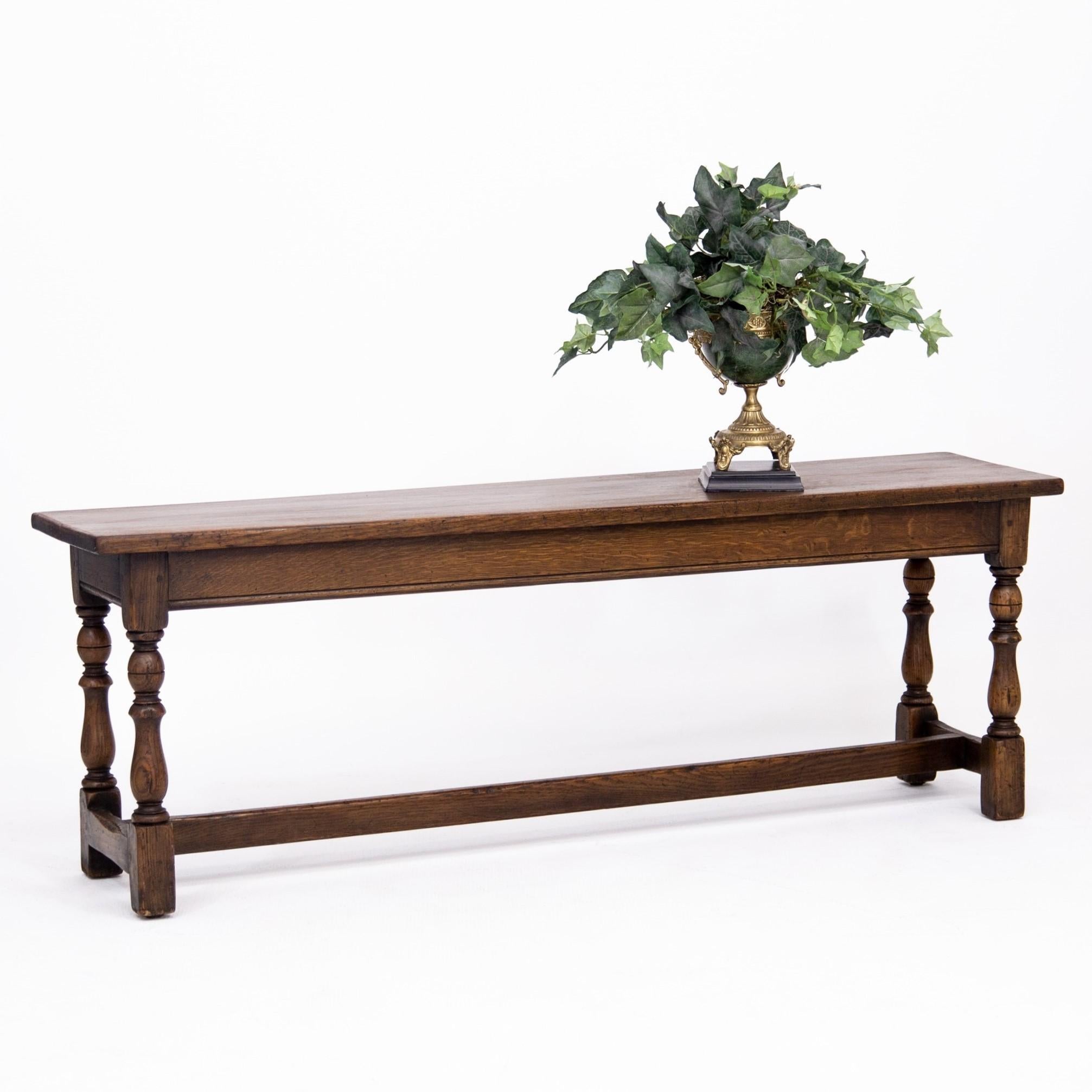 1940s English William and Mary Long Oak Bench or Window Seat 2