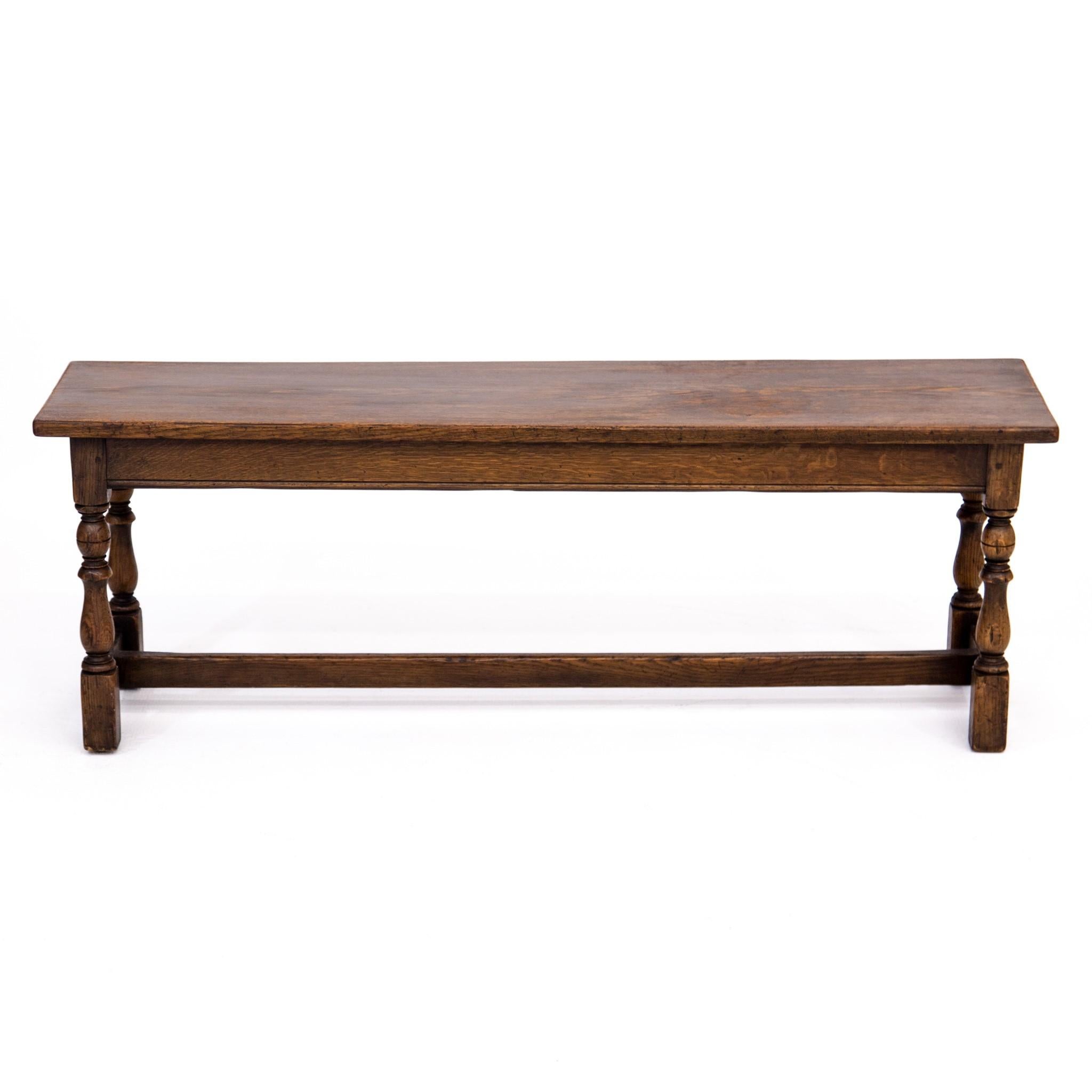 1940s English William and Mary Long Oak Bench or Window Seat 3