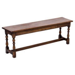 Retro 1940s English William and Mary Long Oak Bench or Window Seat
