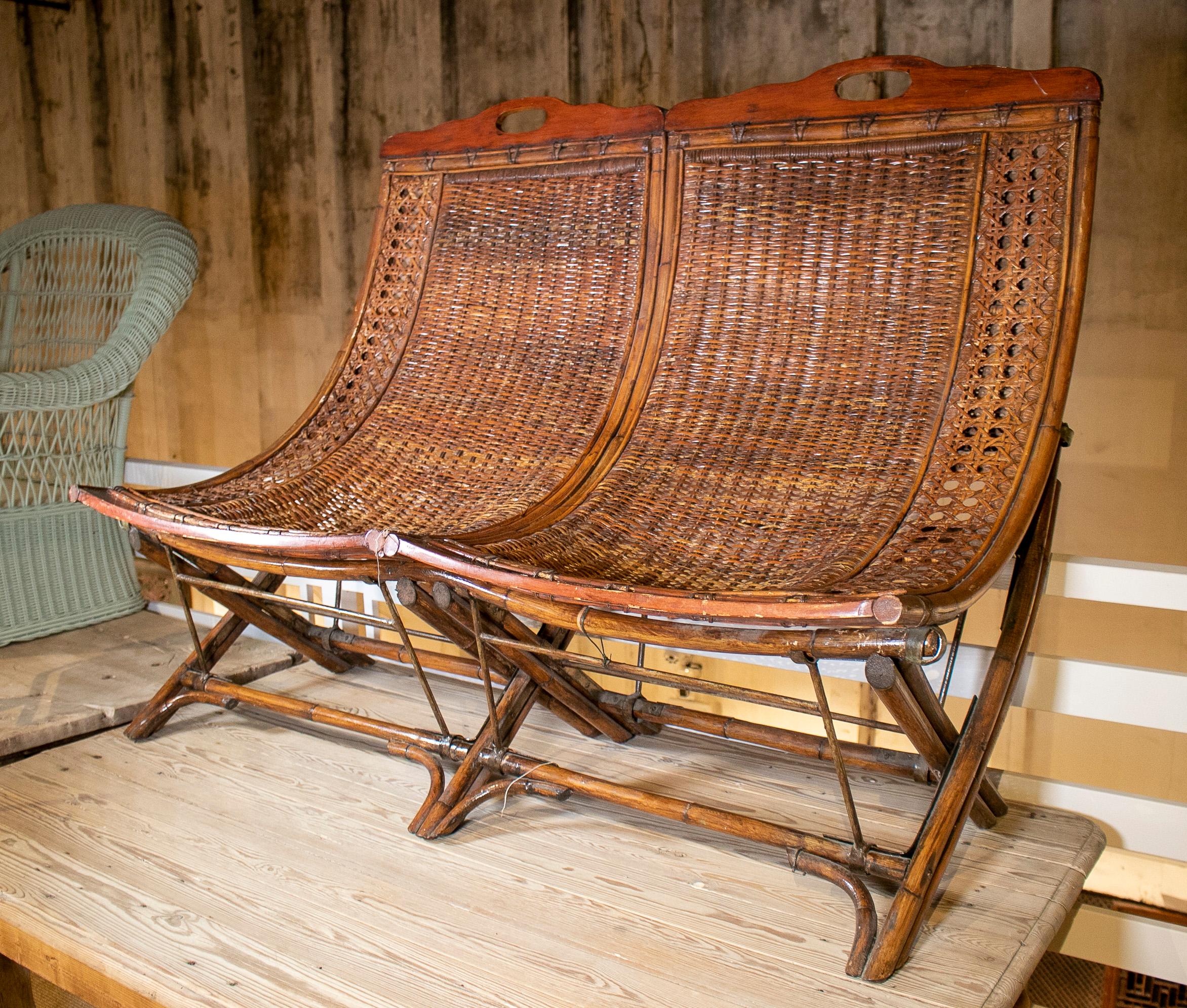 1940s English Woven Wicker & Bamboo 2-Seater Sofa In Good Condition In Marbella, ES