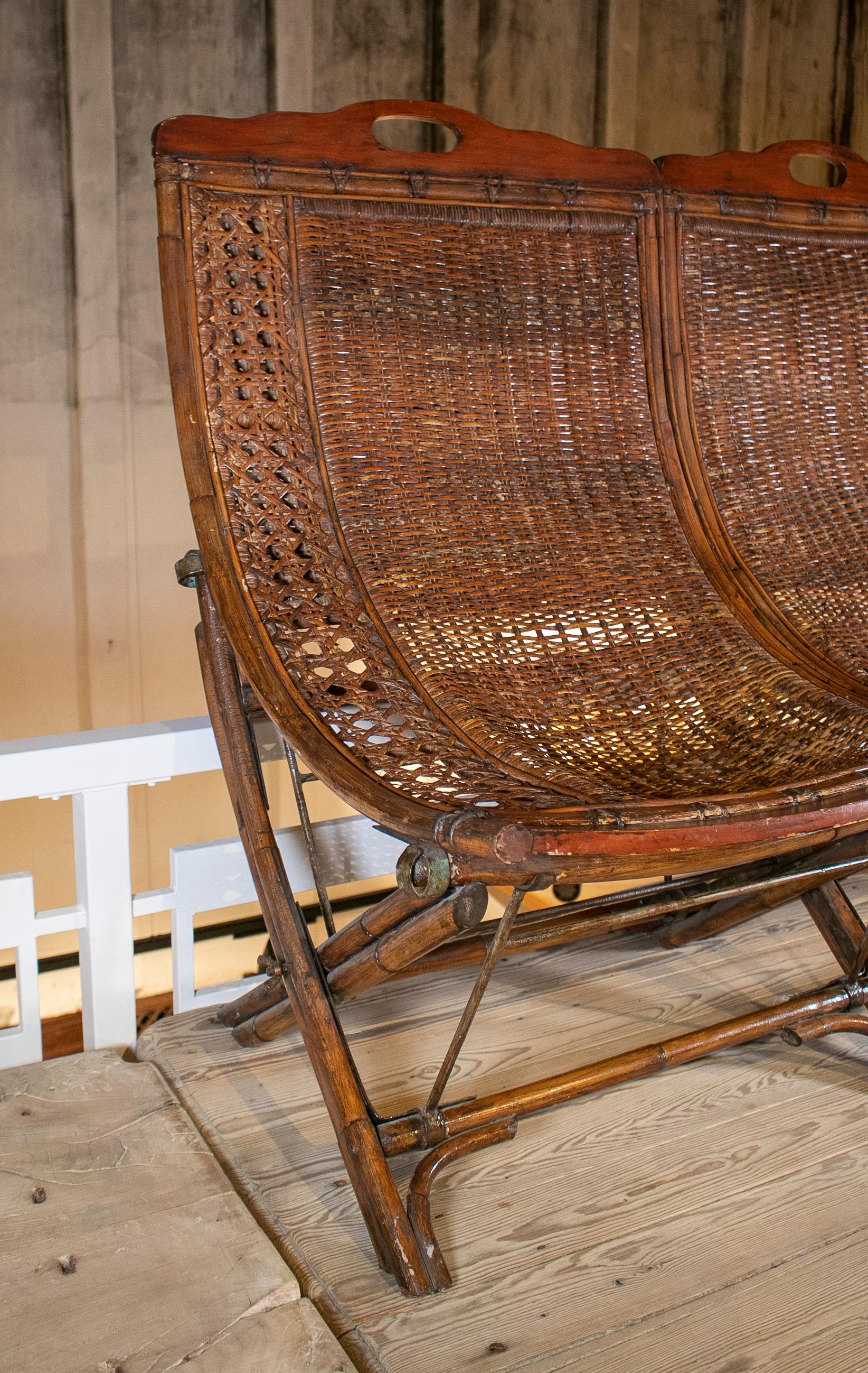 20th Century 1940s English Woven Wicker & Bamboo 2-Seater Sofa