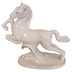 1940s Erphila German Horse Figurine White Porcelain Gold Trim