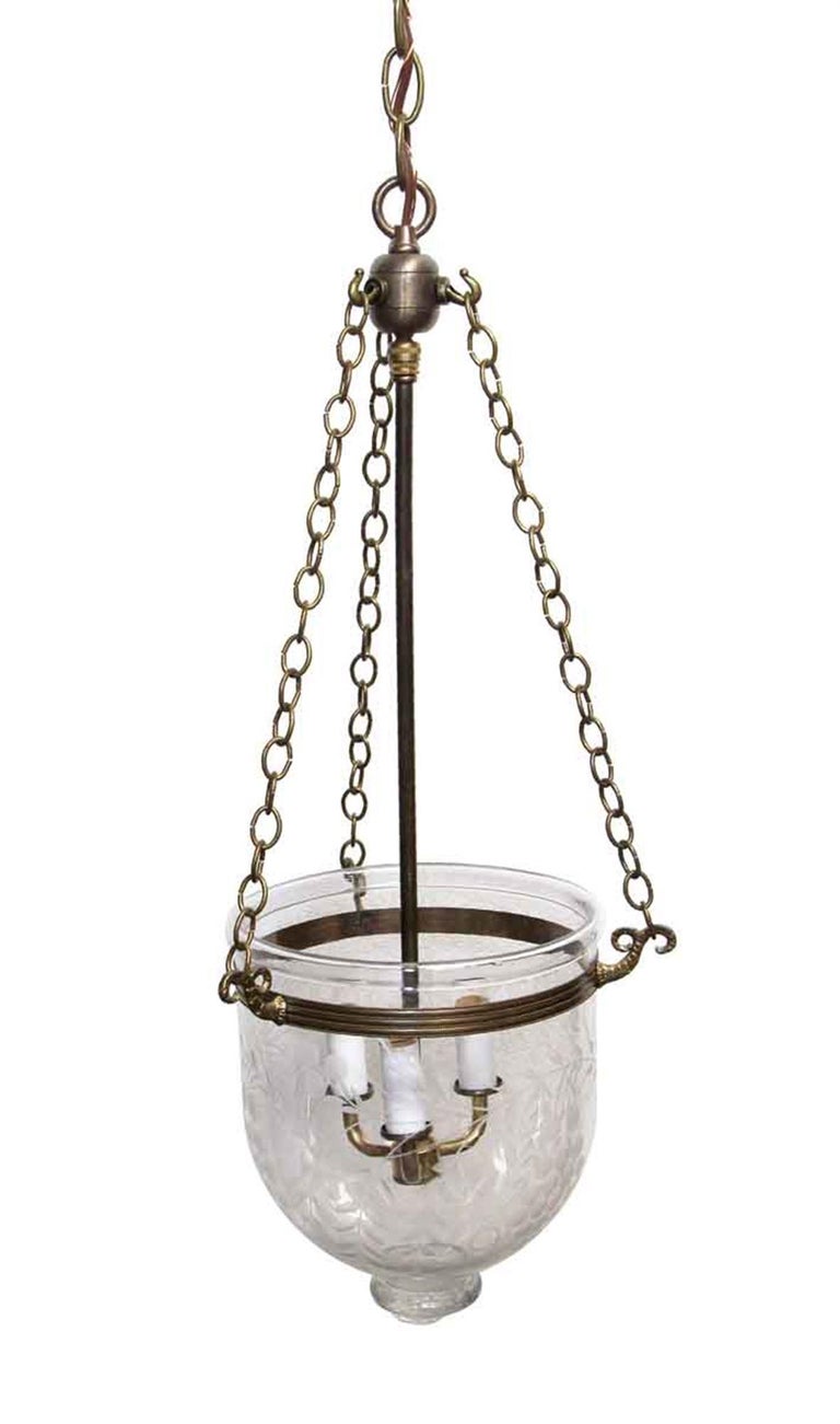 1940s Etched Crystal Three-Light Bell Jar Pendant with ...