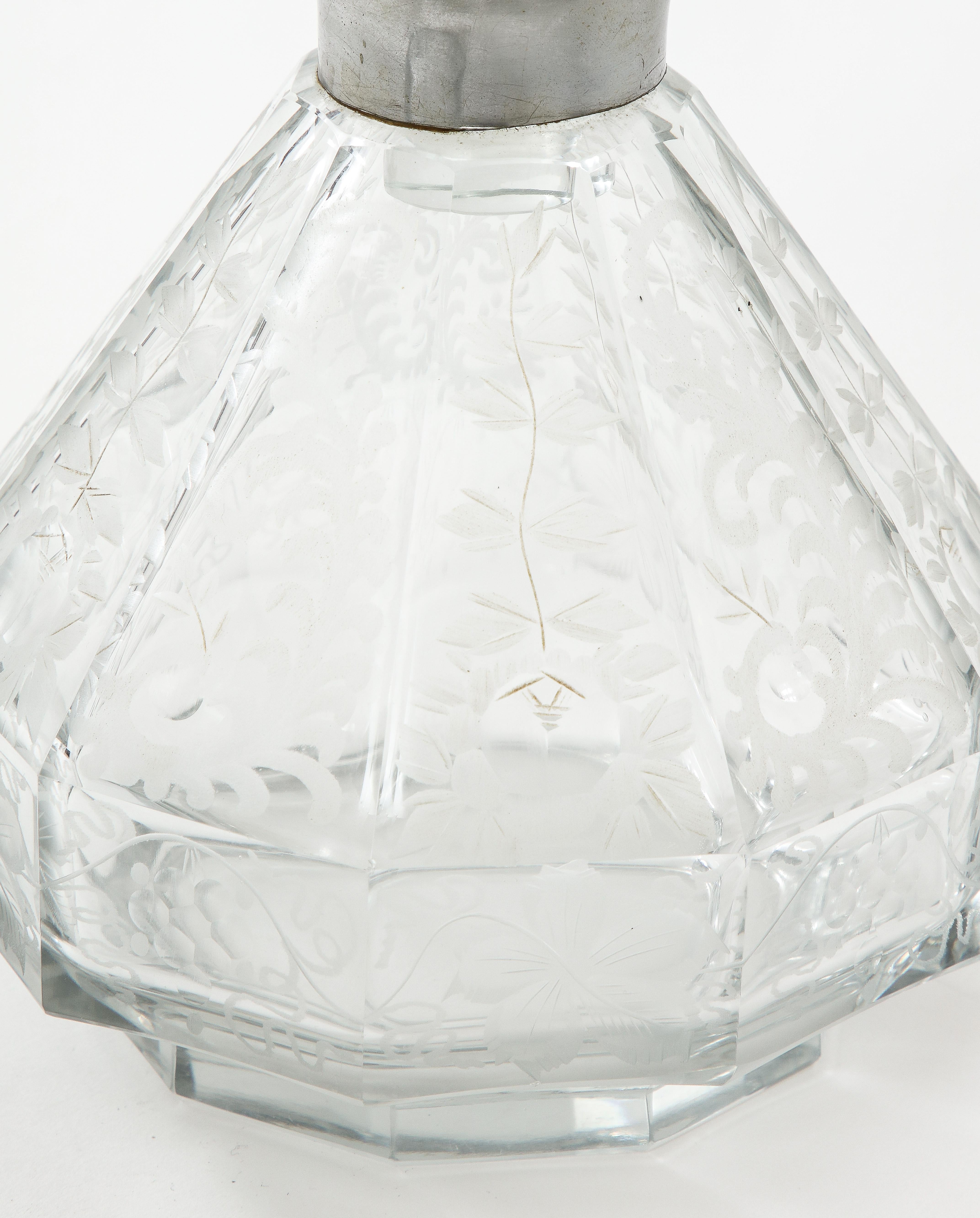 Mid-20th Century 1940's Etched Glass Decanters With Stoppers For Sale